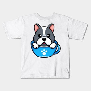 Cute dog on cup coffee cartoon Kids T-Shirt